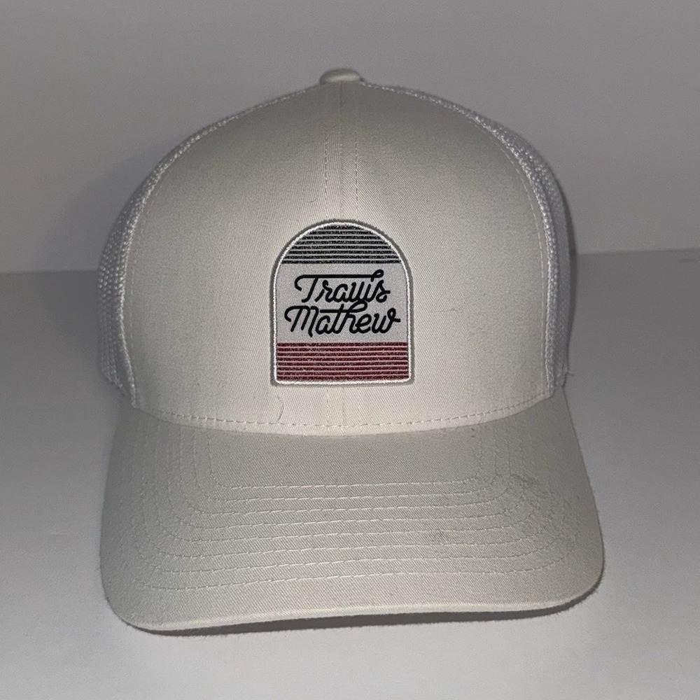 Men's OSFA Adjustable Travis Mathew Mesh SnapBack Trucker Hat White Cap